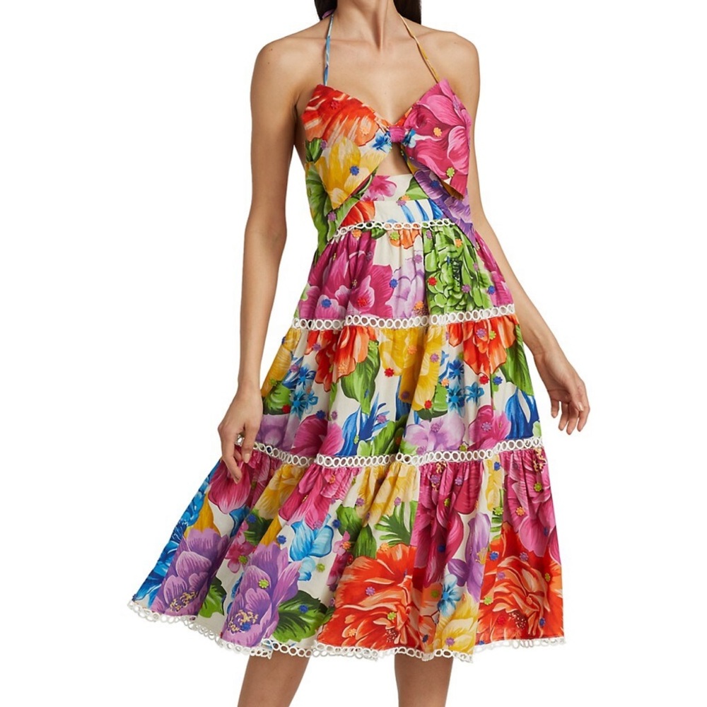 Farm Rio Rainbow Chita Floral-Print Midi Dress